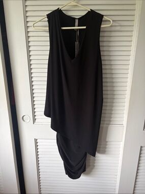 Last Tango NWT  Black Asymmetrical Sleeveless Dress with ruching